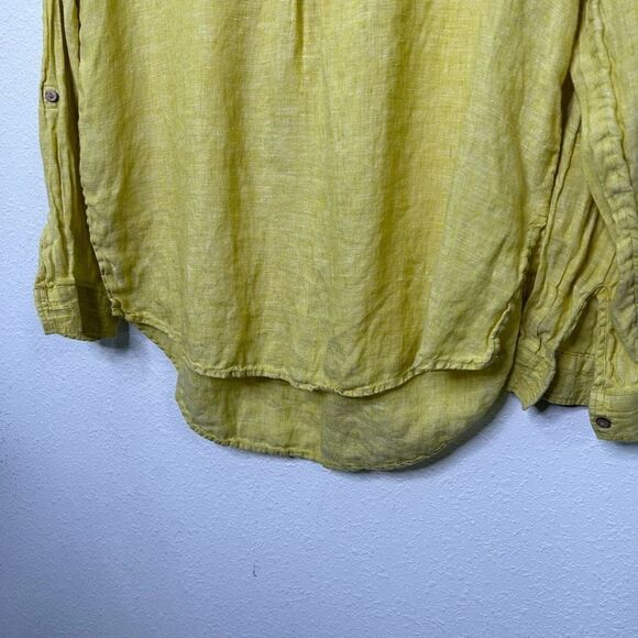 Sigrid Olsen Women’s Yellow Linen Roll Tab Long Sleeve V Neck Top Size S - Picture 3 of 9